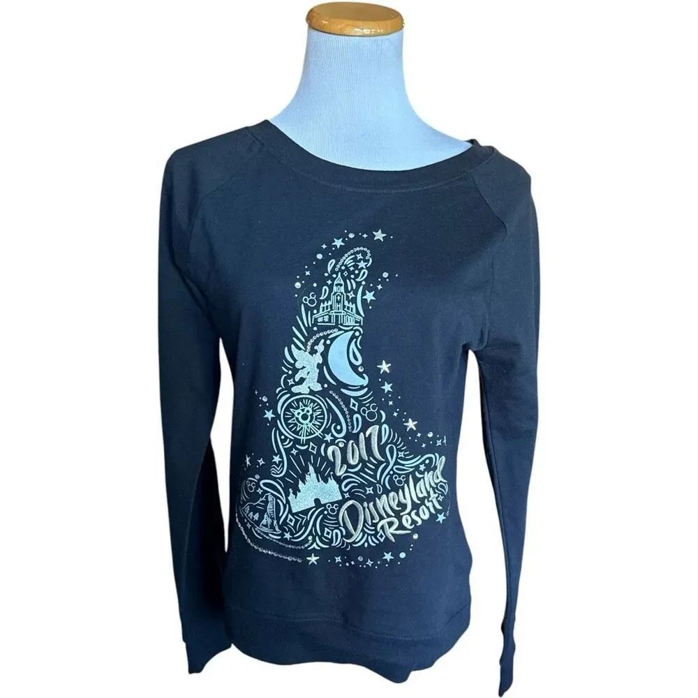 Womens Disney Disneyland Black Rhinestone Sorcerer Bling Sweatshirt Top - Sz M